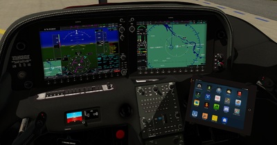 The cockpit of the HoldMyBeer Cirrus SR22 with the EFB Tablet